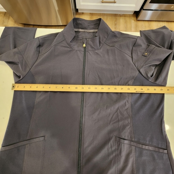 iFlex Zip Front Jacket with Knit Panels by Cherokee Scrubs Gray Womens Size XL - Picture 10 of 12